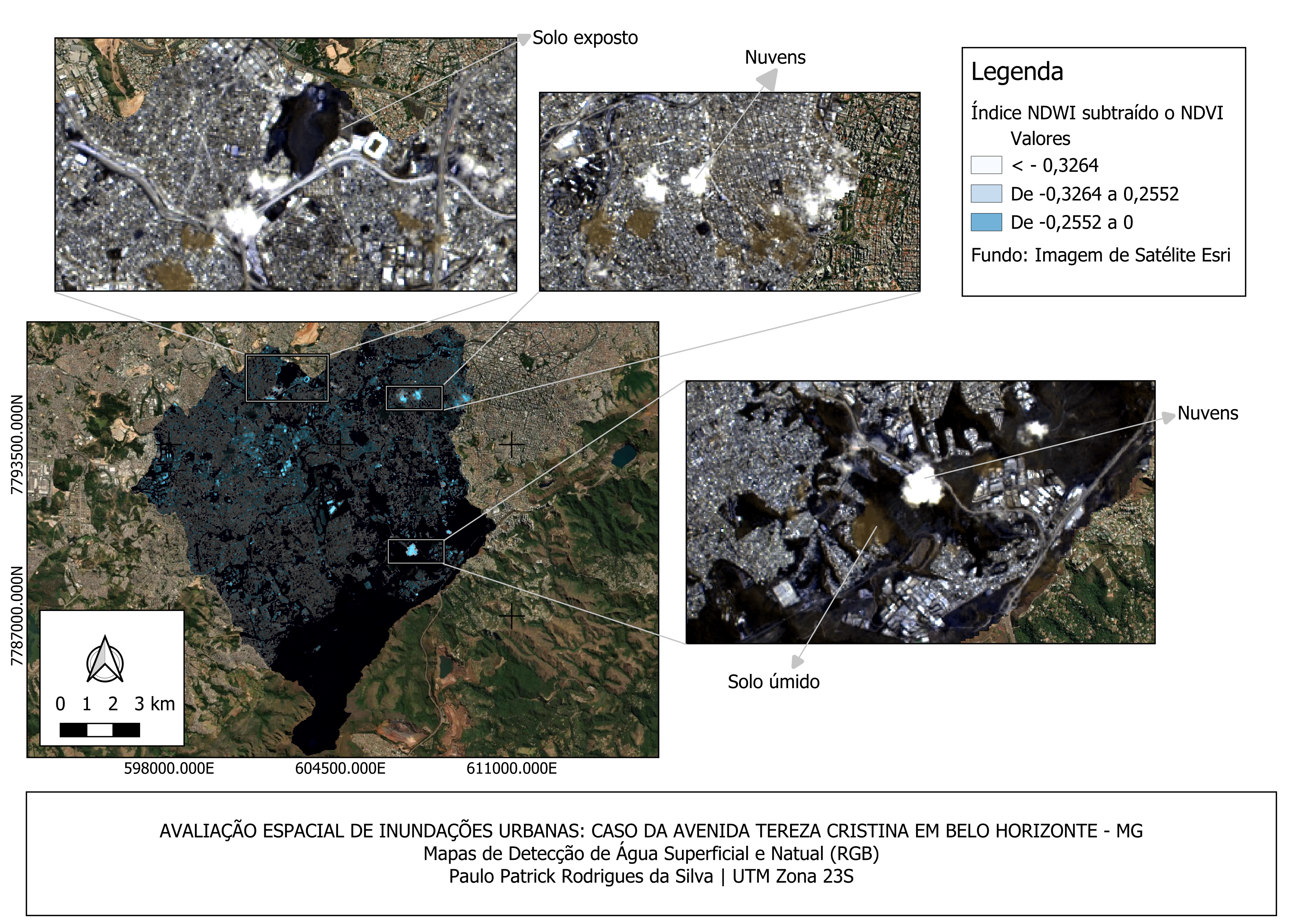 Comparação entre NDWI e imagem RGB